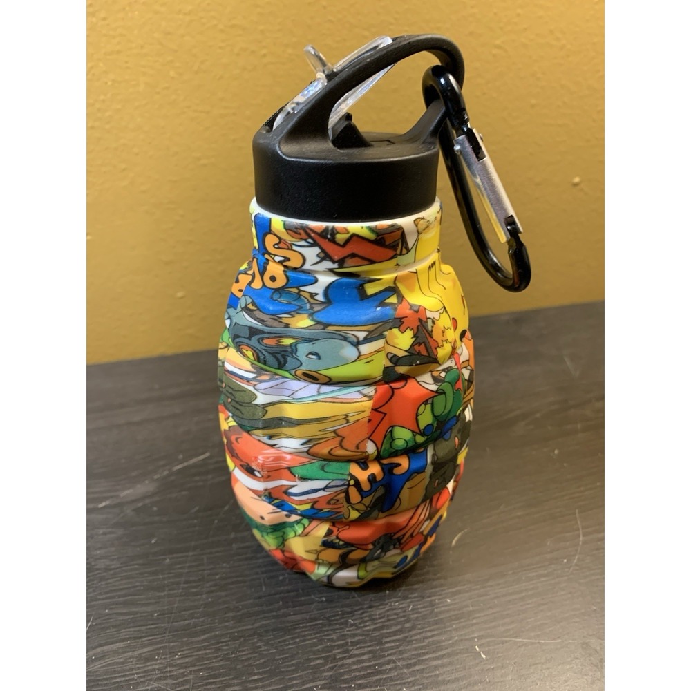 Pokemon Pikachu Expandable Water Bottle,Silicone‎ Carabiner Lightweight 9.5"